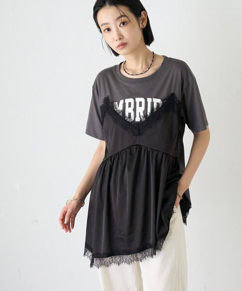 CIAOPANIC TYPY(チャオパニックティピー)の「【WEB限定】サテンレースランジェリードッキングTee(Tシャツ/カットソー・レディース・ホワイト/ホワイト系その他/チャコールグレー・ONE SIZE)」の19枚目の写真
