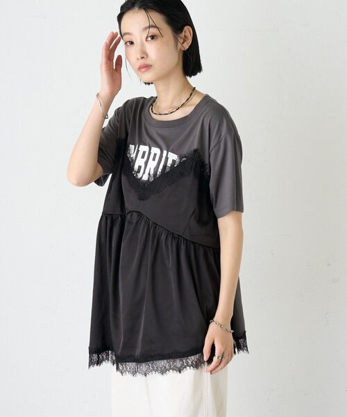 CIAOPANIC TYPY(チャオパニックティピー)の「【WEB限定】サテンレースランジェリードッキングTee(Tシャツ/カットソー・レディース・ホワイト/ホワイト系その他/チャコールグレー・ONE SIZE)」の20枚目の写真