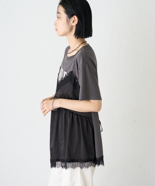 CIAOPANIC TYPY(チャオパニックティピー)の「【WEB限定】サテンレースランジェリードッキングTee(Tシャツ/カットソー・レディース・ホワイト/ホワイト系その他/チャコールグレー・ONE SIZE)」の21枚目の写真