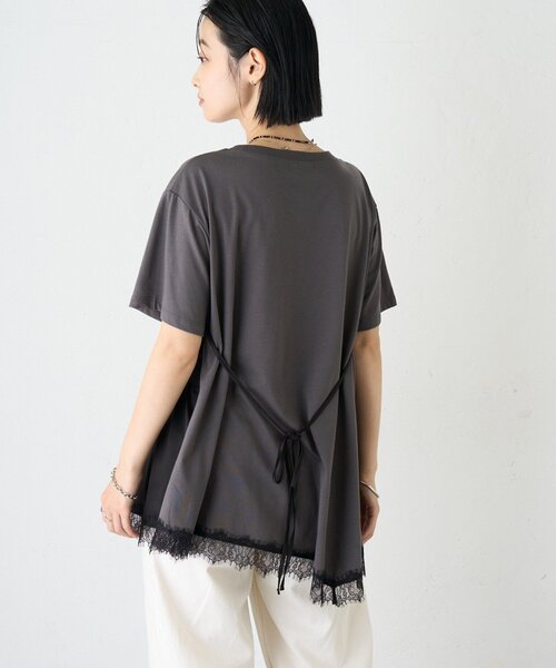 CIAOPANIC TYPY(チャオパニックティピー)の「【WEB限定】サテンレースランジェリードッキングTee(Tシャツ/カットソー・レディース・ホワイト/ホワイト系その他/チャコールグレー・ONE SIZE)」の22枚目の写真