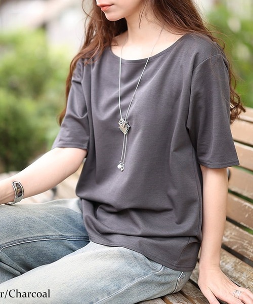 GOLDJAPAN（ゴールドジャパン）の「ワイドボートネックTシャツ【大きいサイズ対応】（シャツ/ブラウス・レディース・ブラック/チャコール/オフホワイト・4L/LL/3L/5L）」の3枚目の写真