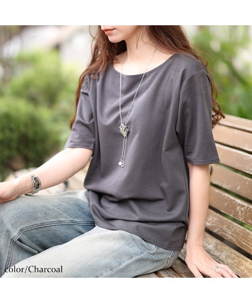 GOLDJAPAN（ゴールドジャパン）の「ワイドボートネックTシャツ【大きいサイズ対応】（シャツ/ブラウス・レディース・ブラック/チャコール/オフホワイト・4L/LL/3L/5L）」の8枚目の写真