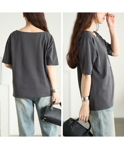 GOLDJAPAN（ゴールドジャパン）の「ワイドボートネックTシャツ【大きいサイズ対応】（シャツ/ブラウス・レディース・ブラック/チャコール/オフホワイト・4L/LL/3L/5L）」の10枚目の写真