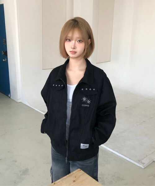 COIRIS(コイリス)の「エリオアイレットツーウェイトラッカージャケット 男女共用(デニムジャケット・レディース・ブラック・FREE)」の9枚目の写真