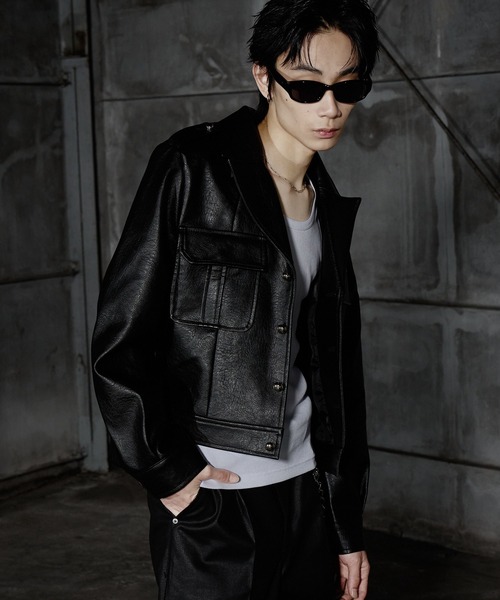 LANDNESS(ランドネス)の「【LANDNESS/ランドネス】Faux Leather Ike Jacket/フェイクレザーアイクジャケット(その他アウター・メンズ・ブラック・L/M/S)」の7枚目の写真