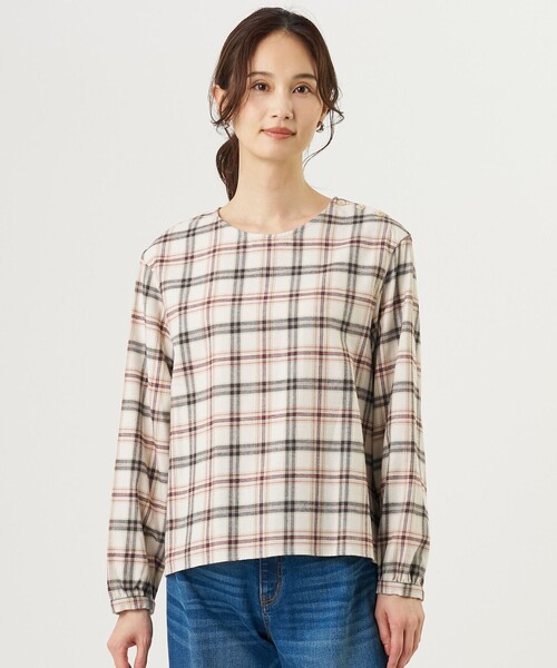 J.PRESS Ladies(J.プレス レディス)の「コットン 起毛 タータン チェック プルオーバー ブラウス(シャツ/ブラウス・レディース・レッド系3/アイボリー系3・XS)」の1枚目の写真