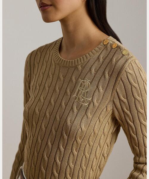 LAUREN RALPH LAUREN（ローレン ラルフ ローレン）の「ボタントリム ケーブルニット セーター（ニット/セーター・レディース・ブラウン系6・S/M/L/XL/XS/XXS）」の5枚目の写真