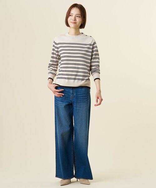 J.PRESS(ジェイプレス)の「SILKY WOOL ボーダー ニット(ニット/セーター・レディース・ベージュ系1・T15/T13)」の4枚目の写真