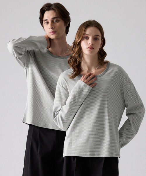 CLEL(クレイル)の「【CLEL】Giza Cotton U-Neck T-Shirt / ギザコットン UネックTシャツ(ロンT/吸水速乾)(Tシャツ/カットソー・メンズ・ブラック/グレー系1/ホワイト/グレー系・L/S/XS/M)」の3枚目の写真