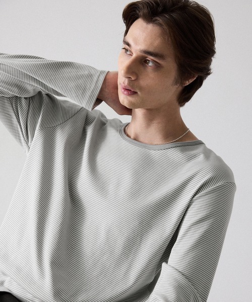 CLEL(クレイル)の「【CLEL】Giza Cotton U-Neck T-Shirt / ギザコットン UネックTシャツ(ロンT/吸水速乾)(Tシャツ/カットソー・メンズ・ブラック/グレー系1/ホワイト/グレー系・L/S/XS/M)」の18枚目の写真