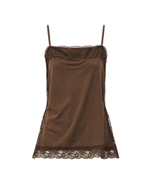 Squre Lace Slit Top [BROWN]