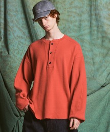 《UNISEX》Prime-Over Henry Neck Long Sleeve Waffle T-Shirt/プライムオーバーヘンリーネックロングスリーブワッフルTシャツ【MAISON SPECIAL/メゾンスペシャル】