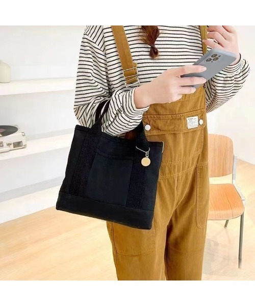 Carpe Diem(カルペディエム)の「バイカラー ミニトートバッグ キャンバス(トートバッグ・レディース・アイボリー/カーキ/ブラック・FREE)」の3枚目の写真