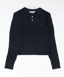【U.S. POLO ASSN.】ワンポイント刺繍ケーブルポロニット