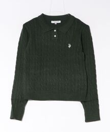 【U.S. POLO ASSN.】ワンポイント刺繍ケーブルポロニット