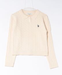 【U.S. POLO ASSN.】ワンポイント刺繍ケーブルポロニット