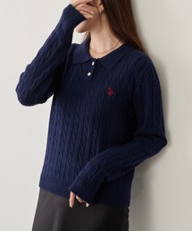 【U.S. POLO ASSN.】ワンポイント刺繍ケーブルポロニット