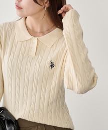 【U.S. POLO ASSN.】ワンポイント刺繍ケーブルポロニット