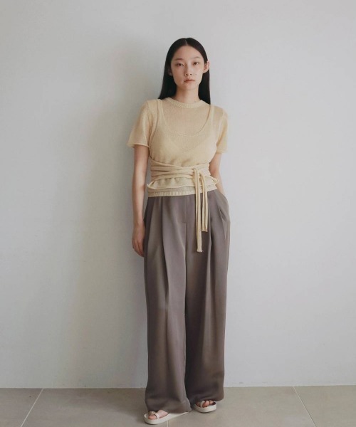 anuke（アンヌーク）の「anuke Wrapcami Layered Knit（ニット/セーター・レディース・ベージュ/グレー・FREE）」の7枚目の写真