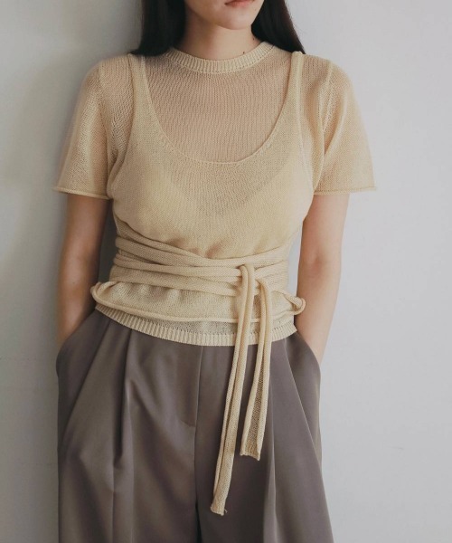 anuke（アンヌーク）の「anuke Wrapcami Layered Knit（ニット/セーター・レディース・ベージュ/グレー・FREE）」の8枚目の写真