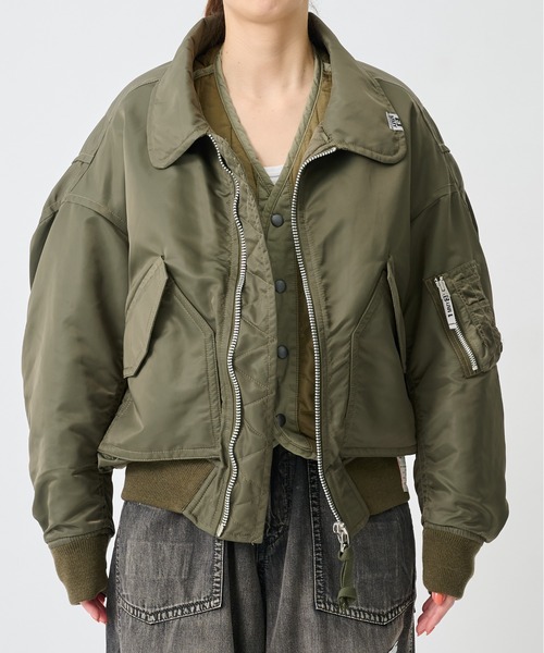 Maison MIHARA YASUHIRO（メゾンミハラヤスヒロ）の「【Maison MIHARA YASUHIRO/メゾンミハラヤスヒロ】Shifted Layer Flight Jacket/フライトジャケット（ミリタリージャケット・レディース・ブラック/カーキ・36）」の7枚目の写真