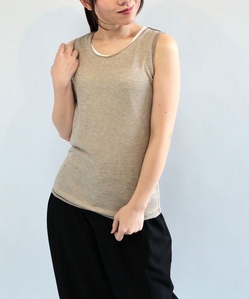 etre relie(エトレリー)の「モダールラメ天竺タンクトップ(Tシャツ/カットソー・レディース・ライトグレー/チャコールグレー/ダークベージュ・MEDIUM)」の4枚目の写真