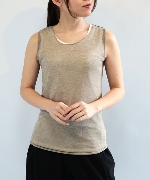 etre relie(エトレリー)の「モダールラメ天竺タンクトップ(Tシャツ/カットソー・レディース・ライトグレー/チャコールグレー/ダークベージュ・MEDIUM)」の6枚目の写真