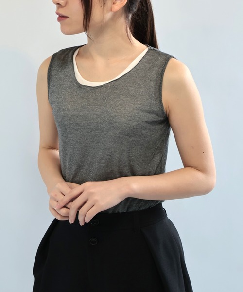 etre relie(エトレリー)の「モダールラメ天竺タンクトップ(Tシャツ/カットソー・レディース・ライトグレー/チャコールグレー/ダークベージュ・MEDIUM)」の15枚目の写真