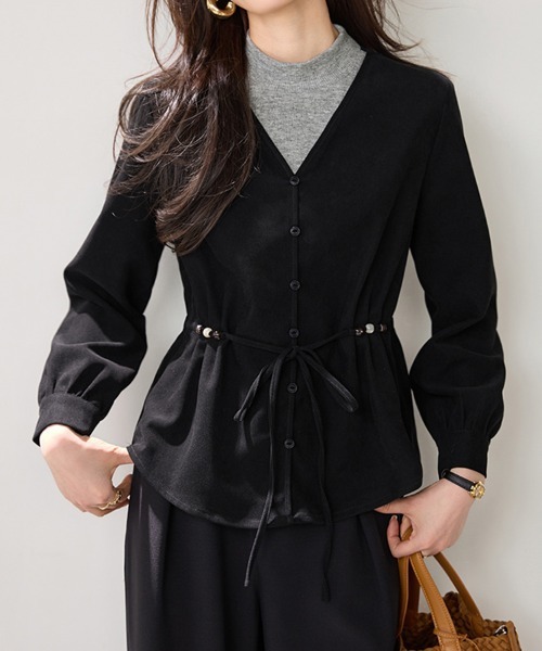 ONEP STAR（ワンピスター）の「ハイネック＆Vネックドッキング長袖トップス（シャツ/ブラウス・レディース・ブラック・MEDIUM/X-LARGE/LARGE）」の3枚目の写真