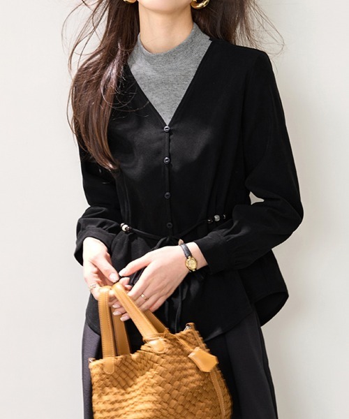 ONEP STAR（ワンピスター）の「ハイネック＆Vネックドッキング長袖トップス（シャツ/ブラウス・レディース・ブラック・MEDIUM/X-LARGE/LARGE）」の5枚目の写真