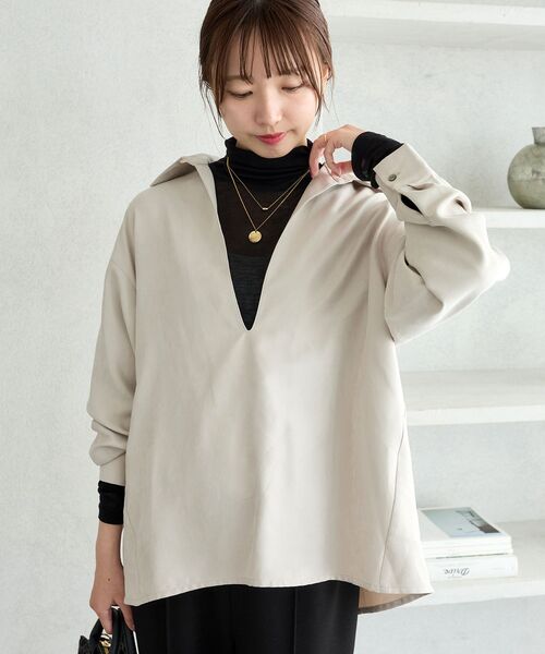 le.coeur blanc(ルクールブラン)の「細コーデュロイスキッパーシャツ(シャツ/ブラウス・レディース・ブラック/グレイッシュベージュ/モカ・38)」の4枚目の写真