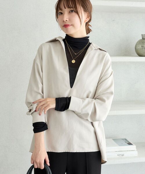 le.coeur blanc(ルクールブラン)の「細コーデュロイスキッパーシャツ(シャツ/ブラウス・レディース・ブラック/グレイッシュベージュ/モカ・38)」の5枚目の写真