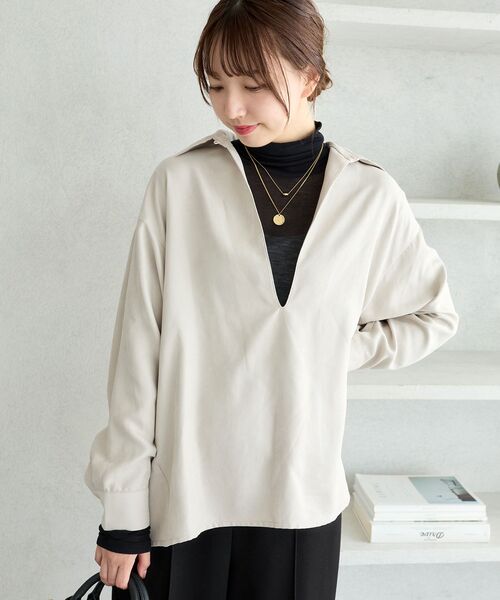 le.coeur blanc(ルクールブラン)の「細コーデュロイスキッパーシャツ(シャツ/ブラウス・レディース・ブラック/グレイッシュベージュ/モカ・38)」の6枚目の写真