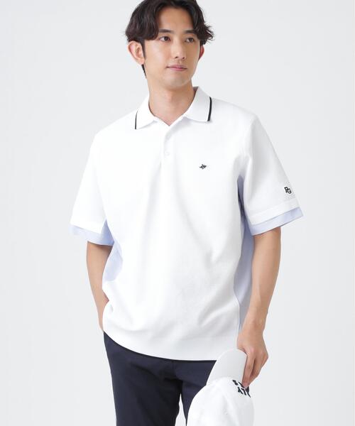 【PEARLY GATES】サッカー生地ドッキング半袖ニットポロシャツ (MENS)