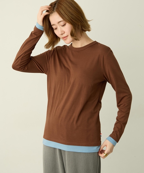 Petit Honfleur(プチオンフルール)の「レイヤード風配色ロングスリーブTシャツ(Tシャツ/カットソー・レディース・グレー/アイボリー/ブラウン・M/L)」の6枚目の写真