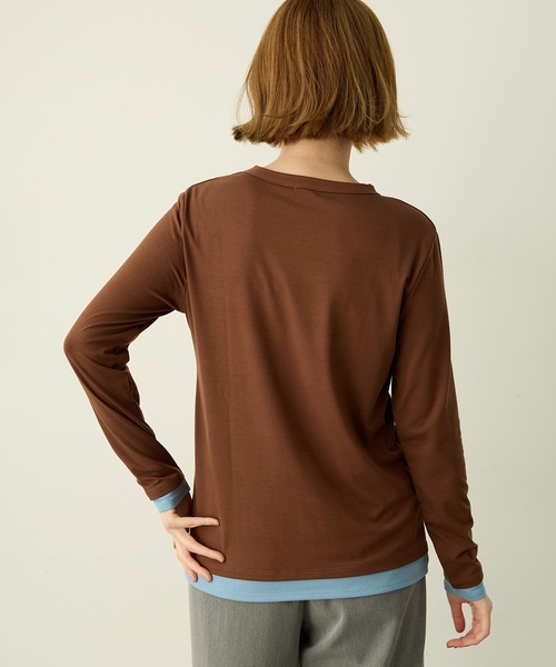 Petit Honfleur(プチオンフルール)の「レイヤード風配色ロングスリーブTシャツ(Tシャツ/カットソー・レディース・グレー/アイボリー/ブラウン・M/L)」の8枚目の写真