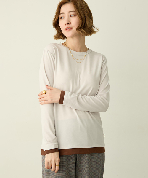 Petit Honfleur(プチオンフルール)の「レイヤード風配色ロングスリーブTシャツ(Tシャツ/カットソー・レディース・グレー/アイボリー/ブラウン・M/L)」の9枚目の写真