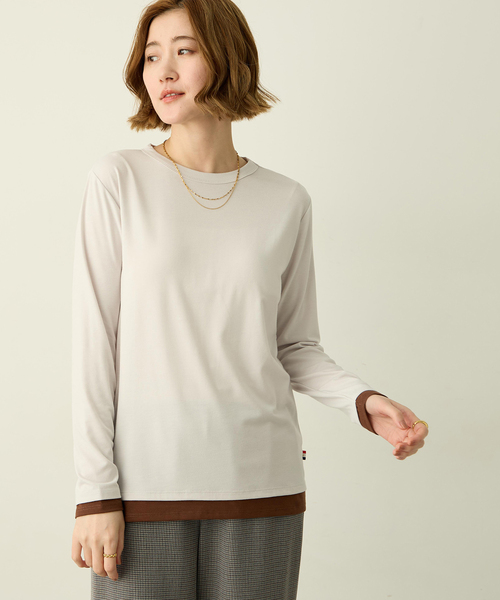 Petit Honfleur(プチオンフルール)の「レイヤード風配色ロングスリーブTシャツ(Tシャツ/カットソー・レディース・グレー/アイボリー/ブラウン・M/L)」の10枚目の写真