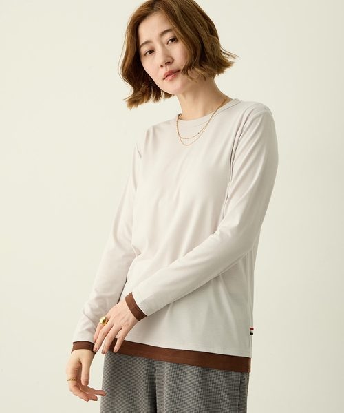 Petit Honfleur(プチオンフルール)の「レイヤード風配色ロングスリーブTシャツ(Tシャツ/カットソー・レディース・グレー/アイボリー/ブラウン・M/L)」の11枚目の写真