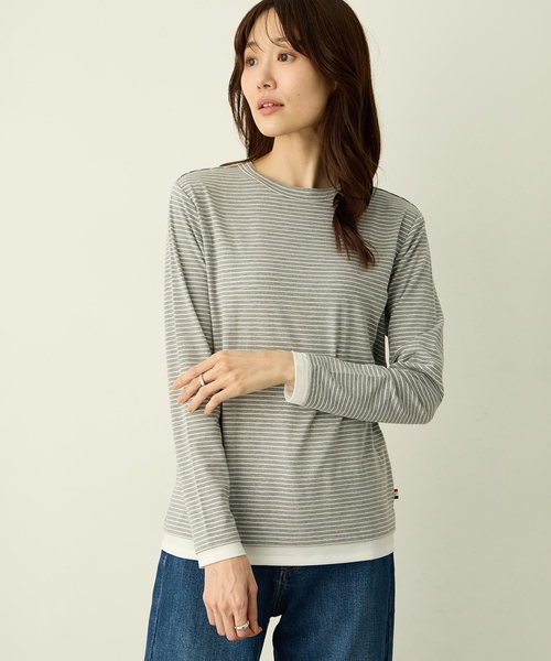 Petit Honfleur(プチオンフルール)の「レイヤード風配色ロングスリーブTシャツ(Tシャツ/カットソー・レディース・グレー/アイボリー/ブラウン・M/L)」の13枚目の写真