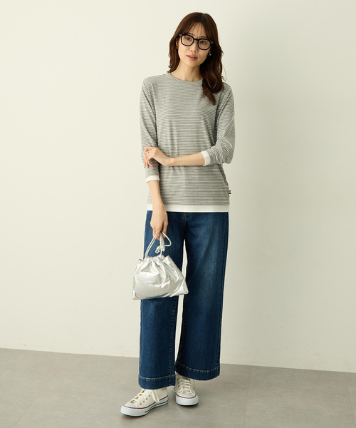 Petit Honfleur(プチオンフルール)の「レイヤード風配色ロングスリーブTシャツ(Tシャツ/カットソー・レディース・グレー/アイボリー/ブラウン・M/L)」の15枚目の写真