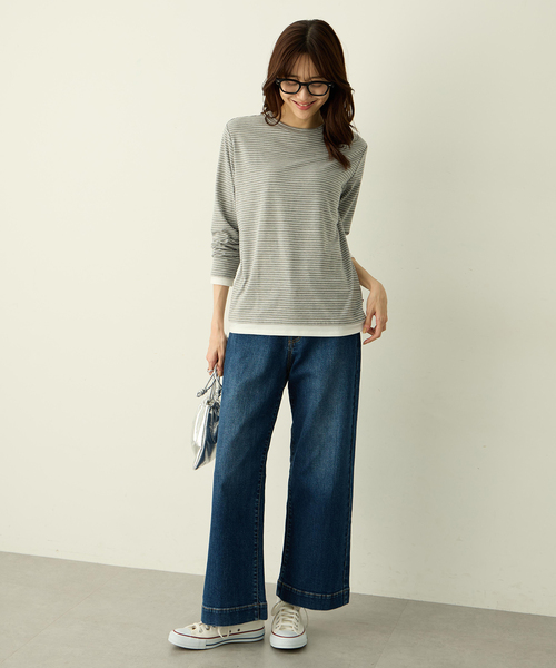 Petit Honfleur(プチオンフルール)の「レイヤード風配色ロングスリーブTシャツ(Tシャツ/カットソー・レディース・グレー/アイボリー/ブラウン・M/L)」の16枚目の写真