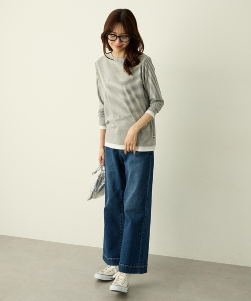 Petit Honfleur(プチオンフルール)の「レイヤード風配色ロングスリーブTシャツ(Tシャツ/カットソー・レディース・グレー/アイボリー/ブラウン・M/L)」の17枚目の写真