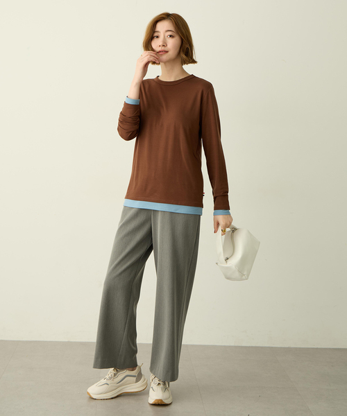 Petit Honfleur(プチオンフルール)の「レイヤード風配色ロングスリーブTシャツ(Tシャツ/カットソー・レディース・グレー/アイボリー/ブラウン・M/L)」の22枚目の写真