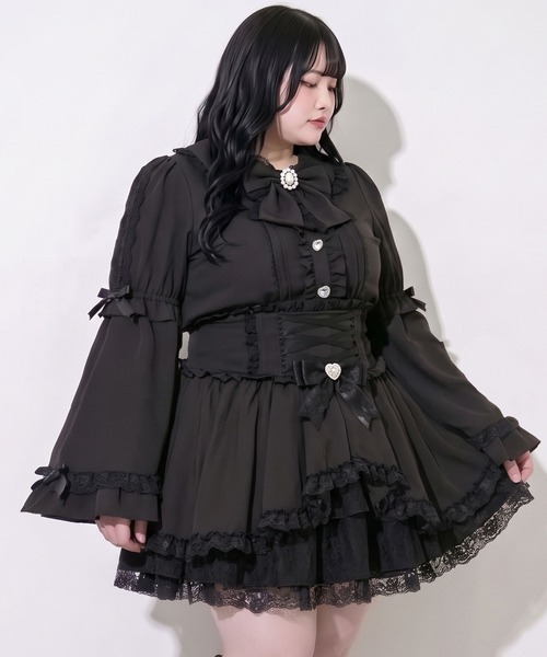 DearMyLoveWhip（ディアマイラブホイップ）の「フリルはしごレース姫袖ブラウス（シャツ/ブラウス・レディース・ブラック/ホワイト・5L/4L）」の2枚目の写真