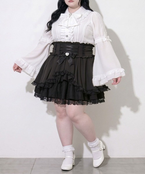 DearMyLoveWhip（ディアマイラブホイップ）の「フリルはしごレース姫袖ブラウス（シャツ/ブラウス・レディース・ブラック/ホワイト・5L/4L）」の3枚目の写真