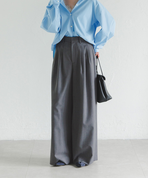 Noble(ノーブル)の「《追加・新色あり》T/W3タックワイドパンツ(スラックス・レディース・チャコールグレー・36/40/38)」の1枚目の写真