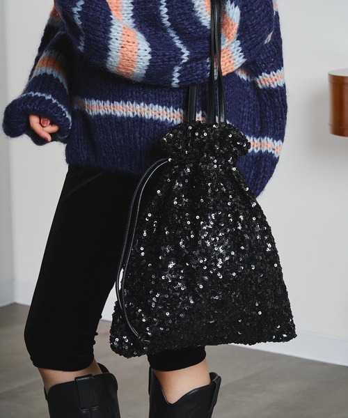 ROSE BUD（ローズバッド）の「COO SPANGLE TOTE BAG（ショルダーバッグ・レディース・シルバー/ブラック・ONE SIZE）」の5枚目の写真