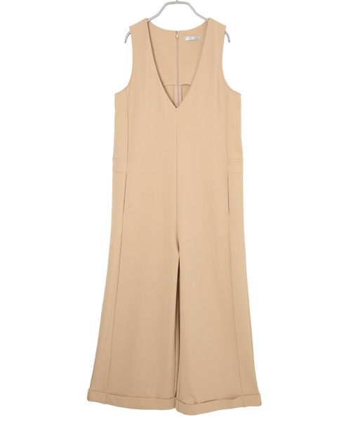 Luz Llena (philter)（ラズレナ　フィルター）の「[もっちり柔らかポンチ素材]Vネックゆったりサロペット/オーバーオール/ワイドパンツ（サロペット/オーバーオール・レディース・グレー/ベージュ/ネイビー/カーキ/ブラック/オフホワイト・MEDIUM/LARGE）」の4枚目の写真