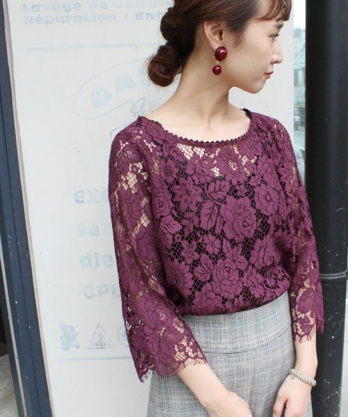 SLOBE IENA（スローブイエナ）の「カラーレースブラウス◆（シャツ/ブラウス・レディース・ホワイト/ネイビー/ボルドー・FREE）」の3枚目の写真